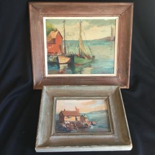 2 Vintage Seascape Oil Paintings Gloucester Harbor Signed 1941
