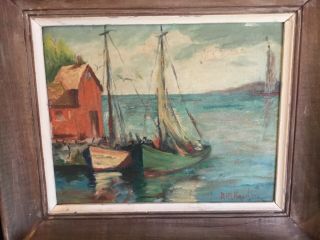 2 Vintage Seascape Oil Paintings Gloucester Harbor Signed 1941 2