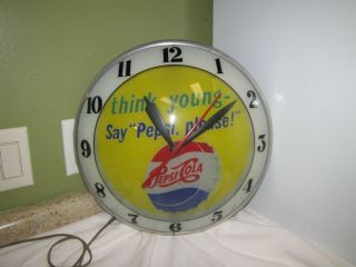 Vintage Pepsi Double Bubble Wall Clock Think Young,  Say " Pepsi Please "