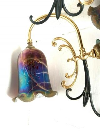 3 Antique Loetz Jugendstil Art Nouveau Iridescent Glass Light Fixture Lamp Shade 2