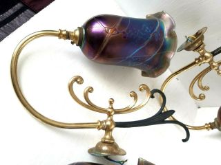 3 Antique Loetz Jugendstil Art Nouveau Iridescent Glass Light Fixture Lamp Shade 3