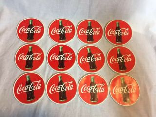 12 Deco Plastic Coca Cola Coasters W/rimmed Tray