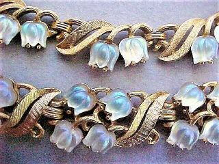 Vintage Trifari Molded Opalescent Glass Lilly Of The Valley Bracelet & Necklace