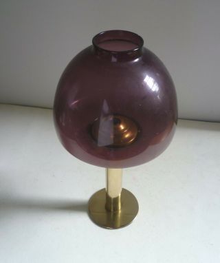 Hans Agne Jakobsson Markaryd Sweden BRASS CANDLE HOLDER 1960 ' s Purple Glass 3