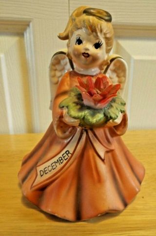 Vintage December Lefton Angel Figurine Porcelain Music Box Happy Birthdayto You