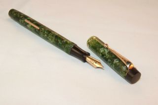 Vintage Valentine Pen C0 No.  3 Fountain Pen - Lined Emerald Mbl - Orig 