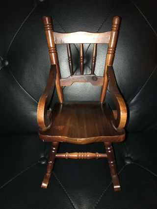 Decorative Wooden Doll Rocking Chair Dark Stain Full Size Doll About A Foot Tall