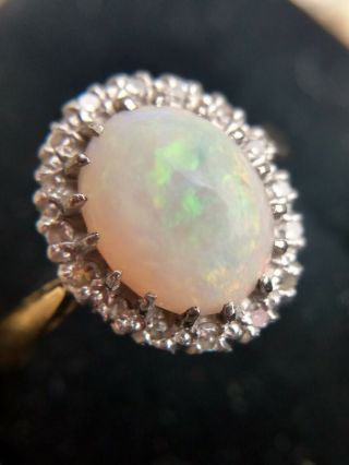 Antique Victorian Substantial Opal And Old Cut Diamond 18ct Gold Ring