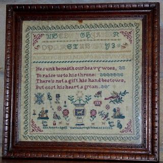 Early Victorian Sampler Worked In Silk On Linen,  Dated 1850