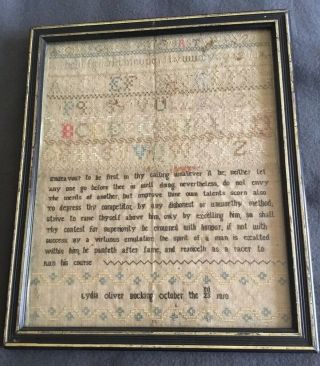 Small Antique George Iii Needlework Alphabet Sampler Lydia Oliver Bocking 1810