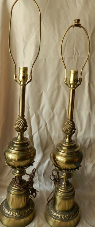 Vintage Heavy Brass Stiffel Pine Cone/ Acorn / Pineapple Lamps Vgc