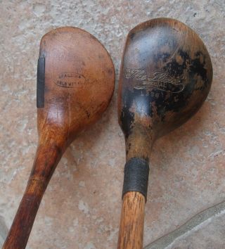 2 Antique Vintage Hickory Wood Shaft Golf Clubs Spalding Duncan Ff Spoon Dixie
