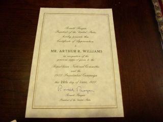 Autographed Ronald Reagan Certificate White House Documents And Other Signatures