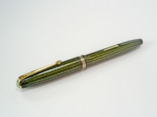 Vintage Conway Stewart Green Herringbone Gt Fountain Pen/14ct Gold 7 Nib