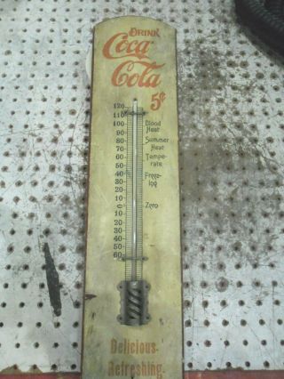 Vintage Wooden Coca Cola Thermometer Hoehn Co.  21 X 5 - 1/4