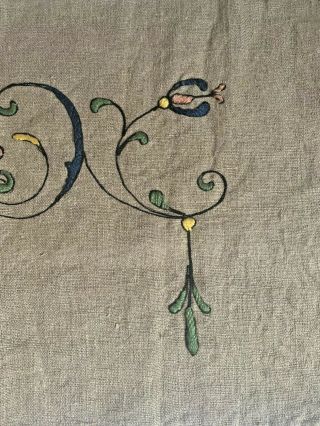C.  1900 ' s Arts and Crafts Era Linen Embroidered Fringed Pillowcase 2