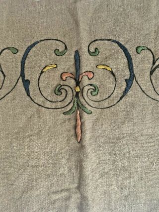 C.  1900 ' s Arts and Crafts Era Linen Embroidered Fringed Pillowcase 3