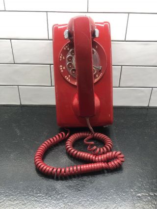 Vintage Bell System Western Electric Red Rotary Dial Wall Phone Telephone 554bmp