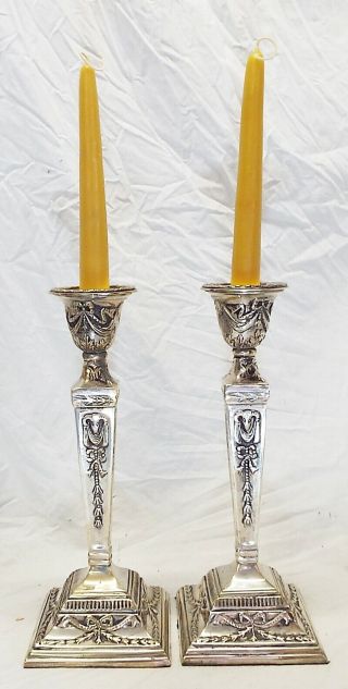 Old Antique Ornate Silverplate Bows & Drapes Candlesticks Candle Holders