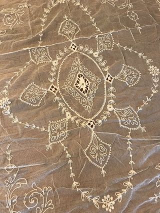 Antique Vintage French Tambour Lace Net Bed Cover Netting Embroidery Bedspread