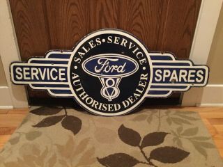 Old Ford Dealer Service Double Sided Porcelain Sign
