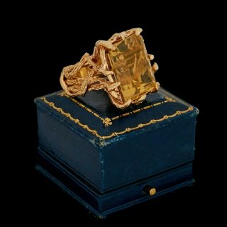 Antique Vintage Deco Mid Century 14k Gold Brutalist 26.  51 Ct Citrine Ring Sz 6