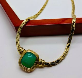 Vintage Jewellery Signed Christian Dior Green Cabochon Necklace