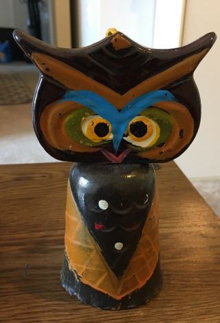 Vintage Ceramic Pottery Folk Art Hand Painted Owl Hanging Bell 7