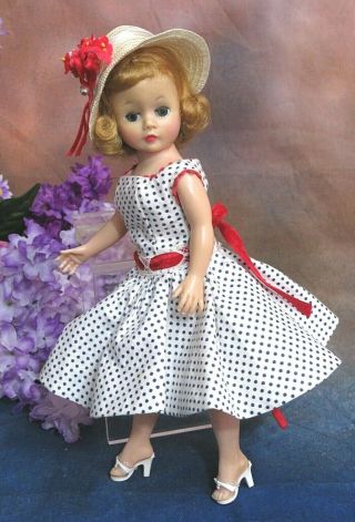 Vintage 1950s Madame Alexander Doll Cissette Blonde Tagged Polka Dot Dress Hat