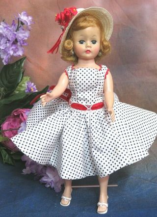 VINTAGE 1950s MADAME ALEXANDER doll CISSETTE Blonde TAGGED polka dot DRESS hat 2