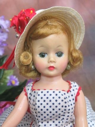 VINTAGE 1950s MADAME ALEXANDER doll CISSETTE Blonde TAGGED polka dot DRESS hat 3