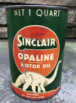 Vtg 1930s Sinclair Opaline Motor Oil 1 Quart Oil Can White Dino Sinclair Oil