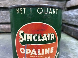 Vtg 1930s Sinclair Opaline Motor Oil 1 Quart Oil Can White Dino Sinclair Oil 2