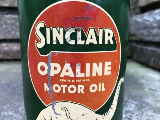 Vtg 1930s Sinclair Opaline Motor Oil 1 Quart Oil Can White Dino Sinclair Oil 3