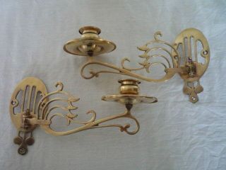 Pair Decorative Arts Crafts Brass Candlestick Holder Wall Candle Sconce Piano