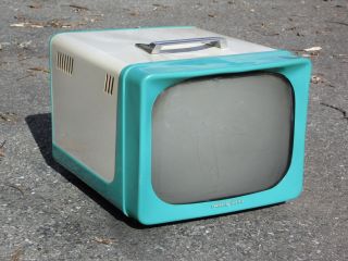 Vintage Mid Century Modern Turquoise General Electric Tv Portable Television Set