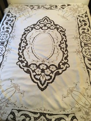 Vintage Linen Madeira Tablecloth Hand Embroidered Huge 87 X 64 Inches