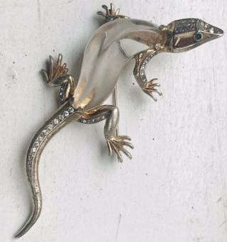 Rare Large Sterling Trifari Alfred Philippe Lucite Jelly Belly Lizard Pin