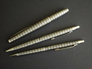 Vintage Pilot Elite Crosshatch Fountain Pen,  Ballpoint Pen And Mechanical Pencil