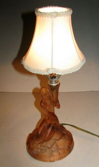 Walther & Sohne Nude Lady Art Deco Pink Glass Lamp Light
