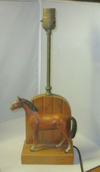 Vintage Table Lamp - Metal Horse On Wood Base - No Shade