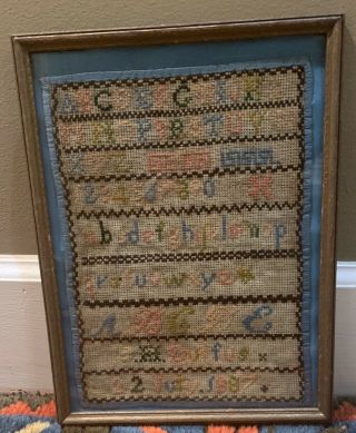Antique 1887 Early American Sewing Sampler 11” X8” In Frame C M Duffus