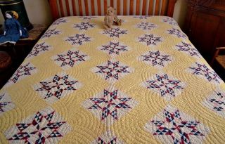 Antique Hand Stitched Calico Star Quilt