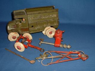 Vintage Hubley Cast Iron Bell Telephone Toy Truck Tools 2