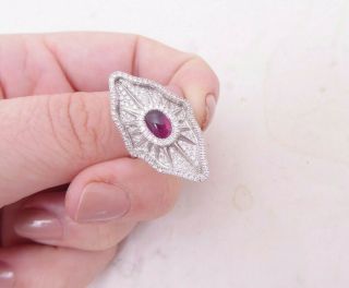 18ct Gold 1.  40ct Diamond Cabochon Ruby Ring,  Large Cluster Art Deco Design