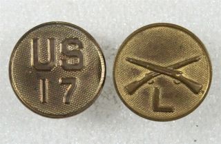 Army Enlisted Collar Disc: Co.  L,  17th Infantry Regt Set - Type I Gilt