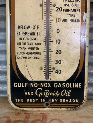 Vtg 40s - 50s GULF NO - NOX GASOLINE Advertising Thermometer 27 
