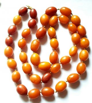 Vintage Art Deco Butterscotch / Egg Yolk Amber Bakelite Beads Necklace 107g