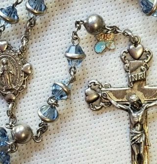 † Vintage Unique Creed Sterling Silver Blue Crystal Rosary Beads †