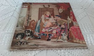 Antique 19thc Berlin Woolwork Needlework Scottish Picture W Dogs / Embroidery